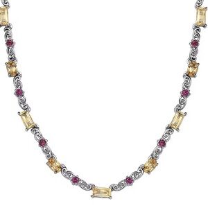 NWOT Brazilian Citrine & Orissa Rhodolite 5.35 ctw Garnet Necklace Platinum Bond